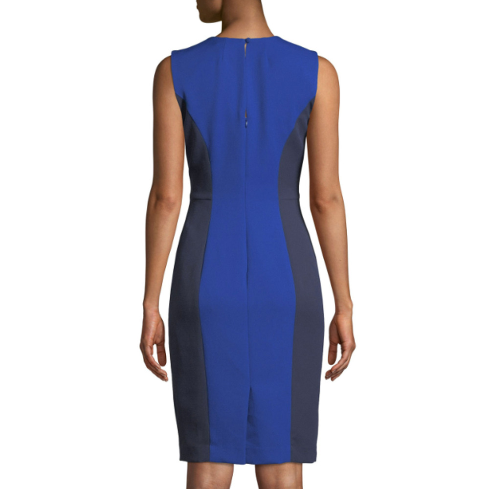 Milly Sleeveless Scuba‎ Dress Colorblock Size 4 Fitted Career Black Blue $395 - Picture 2 of 13
